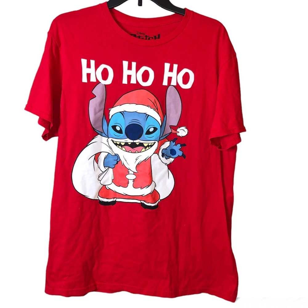 Disney Stitch Santa Ho Ho Ho Short Sleeve T-Shirt Red Large